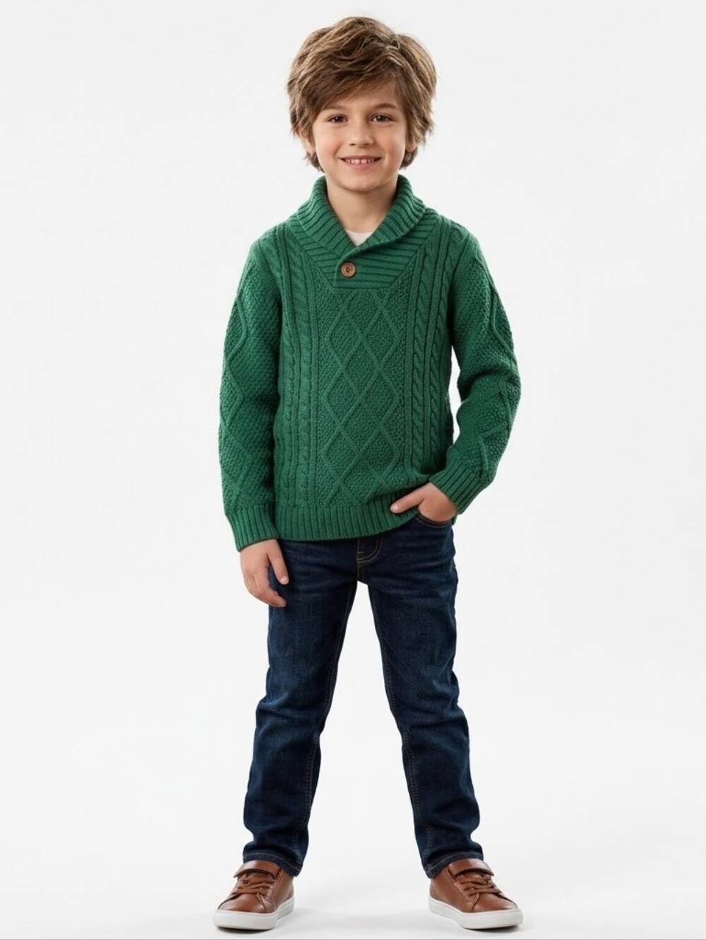 MARKS & Spencer Green Cable Knit Sweater 4-5Y 100% Cotton Academia Fall/Winter